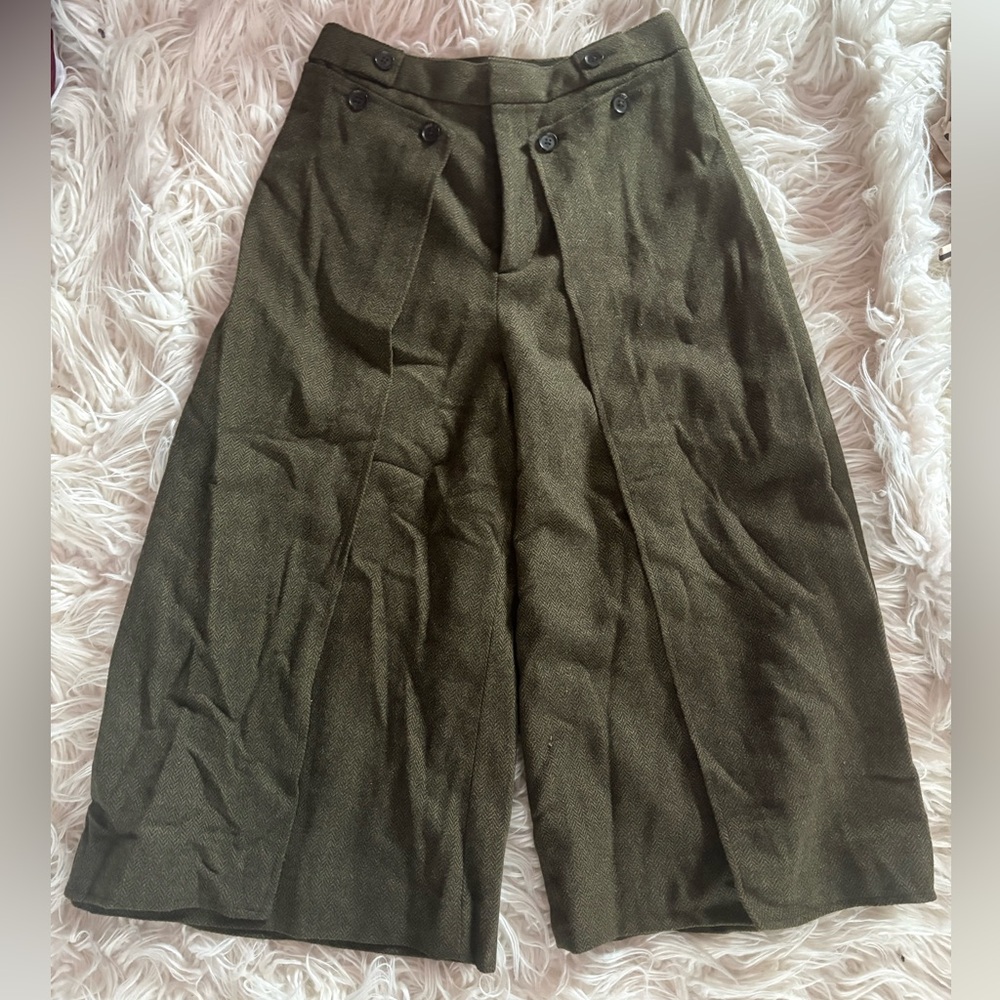 Banana Republic Wool Blend Wide Leg Culotte Pants Size 4 Olive Herringbone